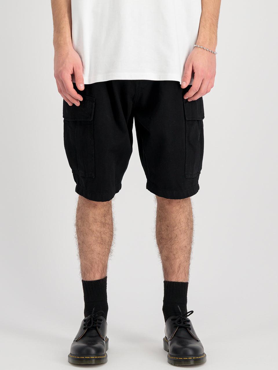 ALPHA INDUSTRIES Shorts Cargo con Pince in Twill di Cotone Nero