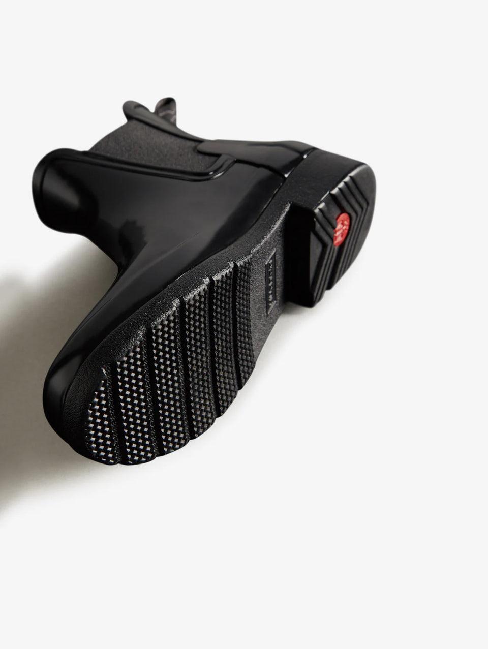 HUNTER Stivaletti Chelsea In Gomma Lucida Con Elastico Nero