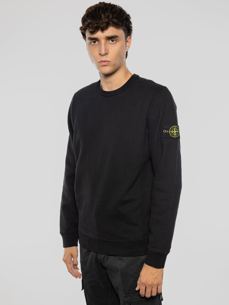 STONE ISLAND Felpa Girocollo In Cotone Nero