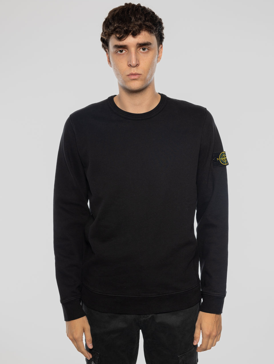 STONE ISLAND Felpa Girocollo in Cotone Nero