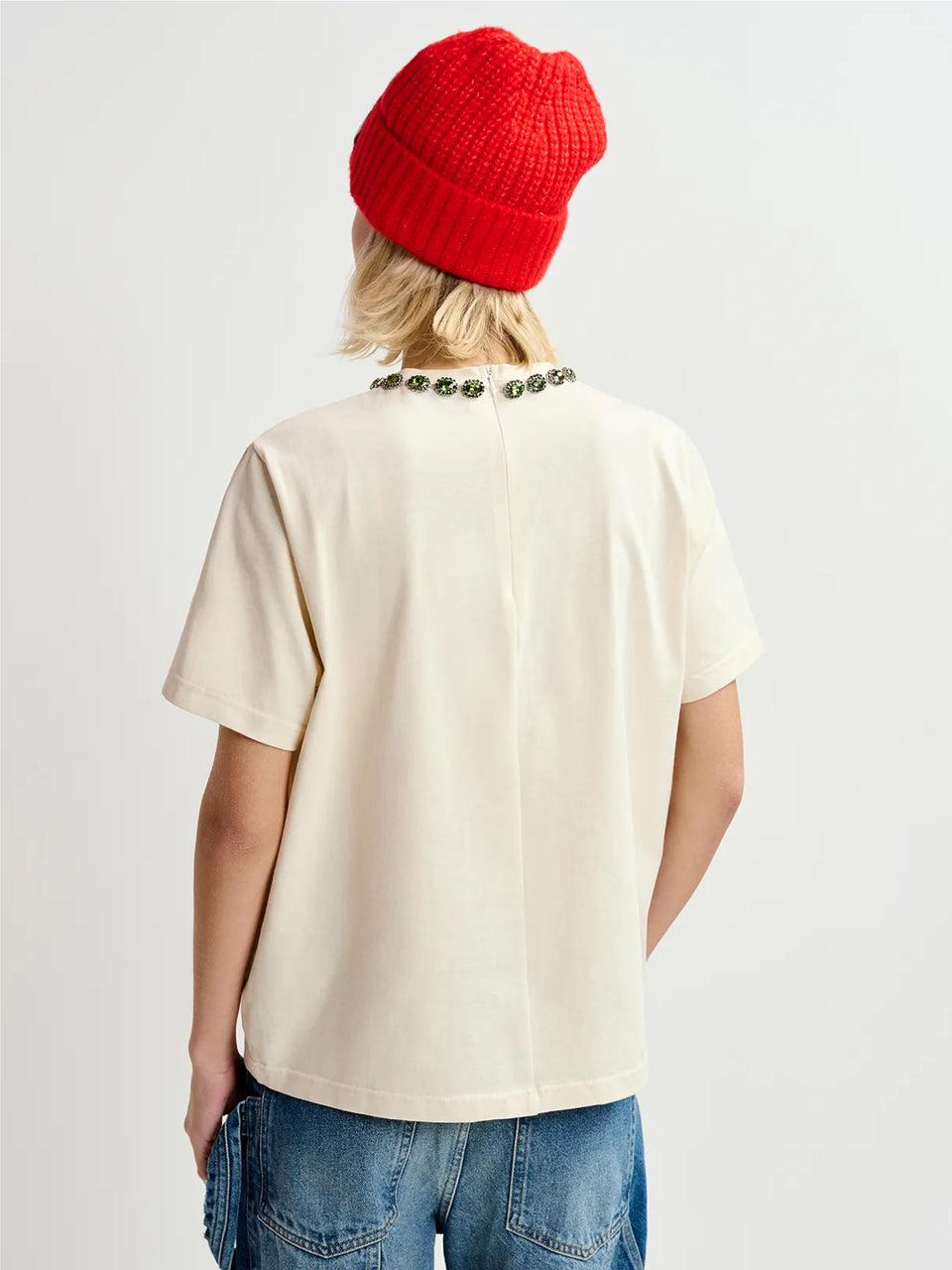 ESSENTIEL ANTWERP T-shirt Con Ricami Di Strass Ecru