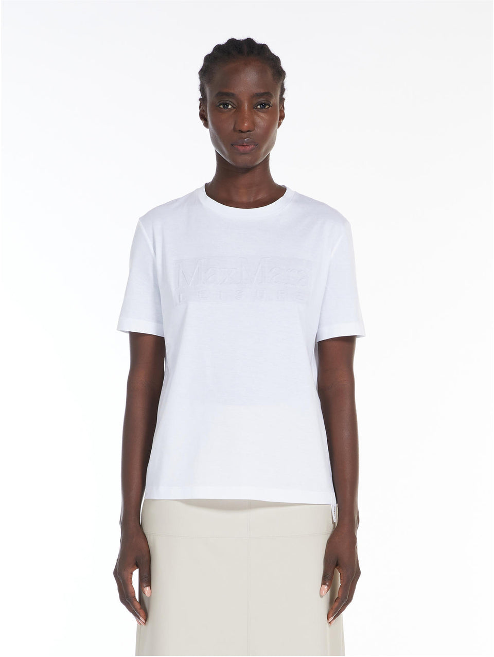 MAX MARA LEISURE T-shirt Maniche Corte con Logo in Rilievo Bianco