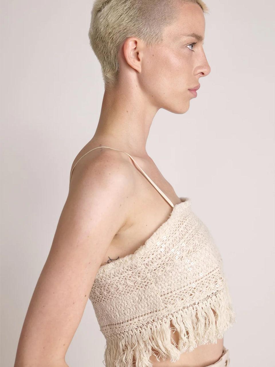 SABINA MUSÁYEV Top Cropped In Pizzo E Paillettes Avena