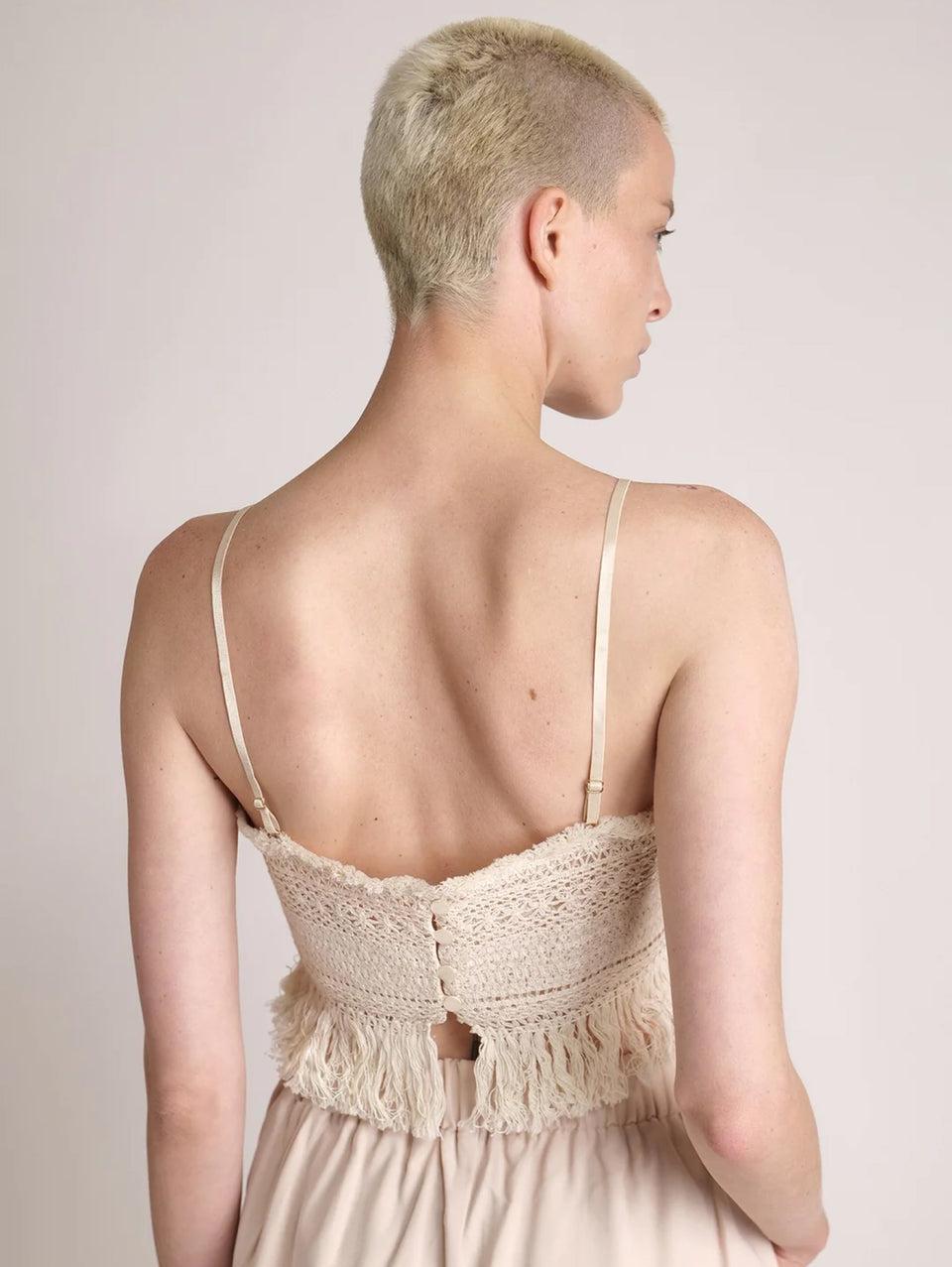 SABINA MUSÁYEV Top Cropped In Pizzo E Paillettes Avena