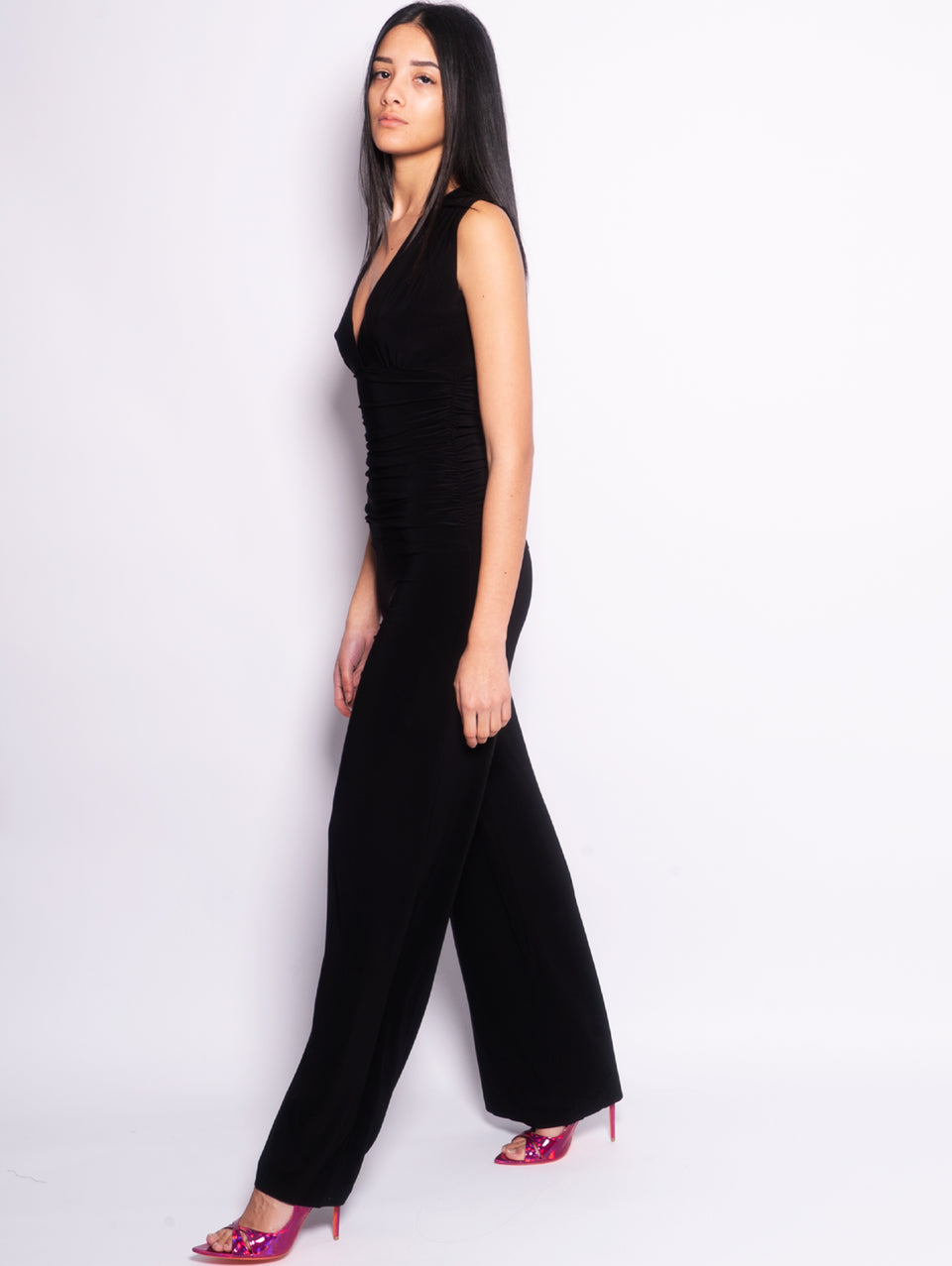 NORMA KAMALI Tuta Con Scollo A V Con Drappeggio Nero