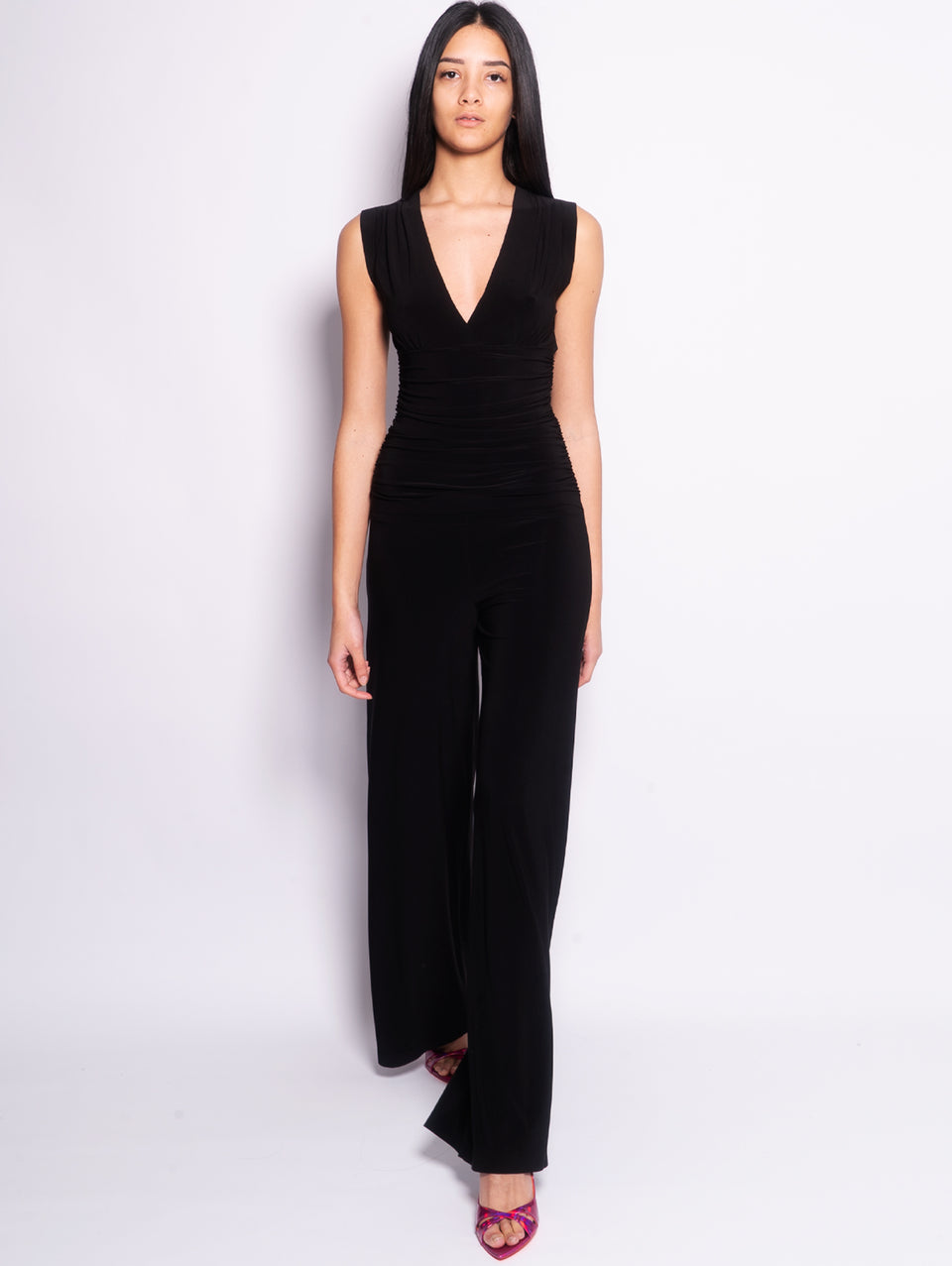 NORMA KAMALI Tuta Con Scollo A V Con Drappeggio Nero