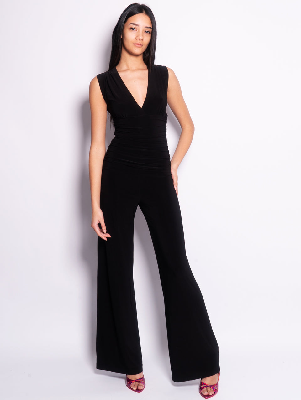 NORMA KAMALI Tuta Con Scollo A V Con Drappeggio Nero