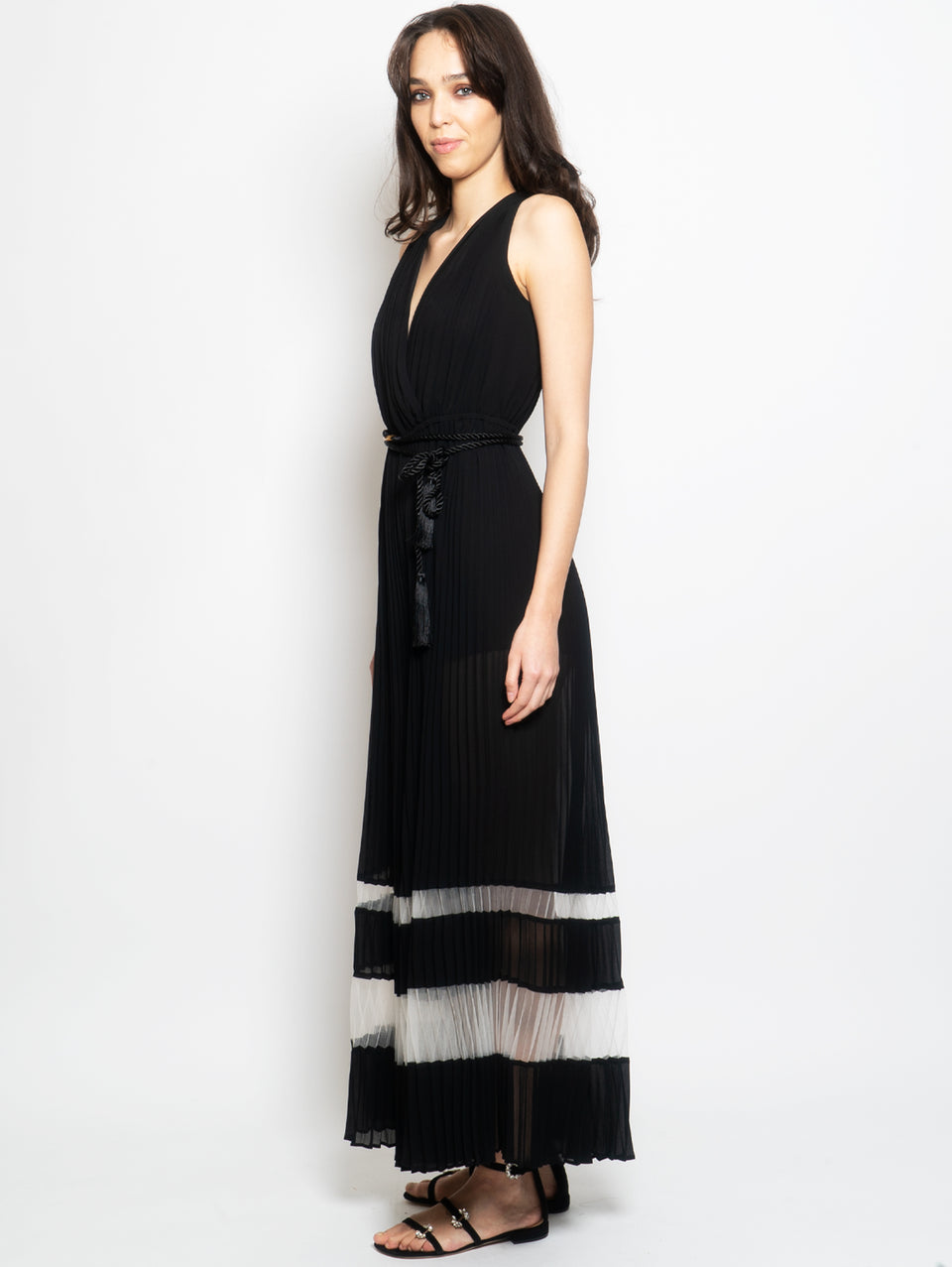 TWIN SET Tuta In Georgette Plissé Nero/Bianco