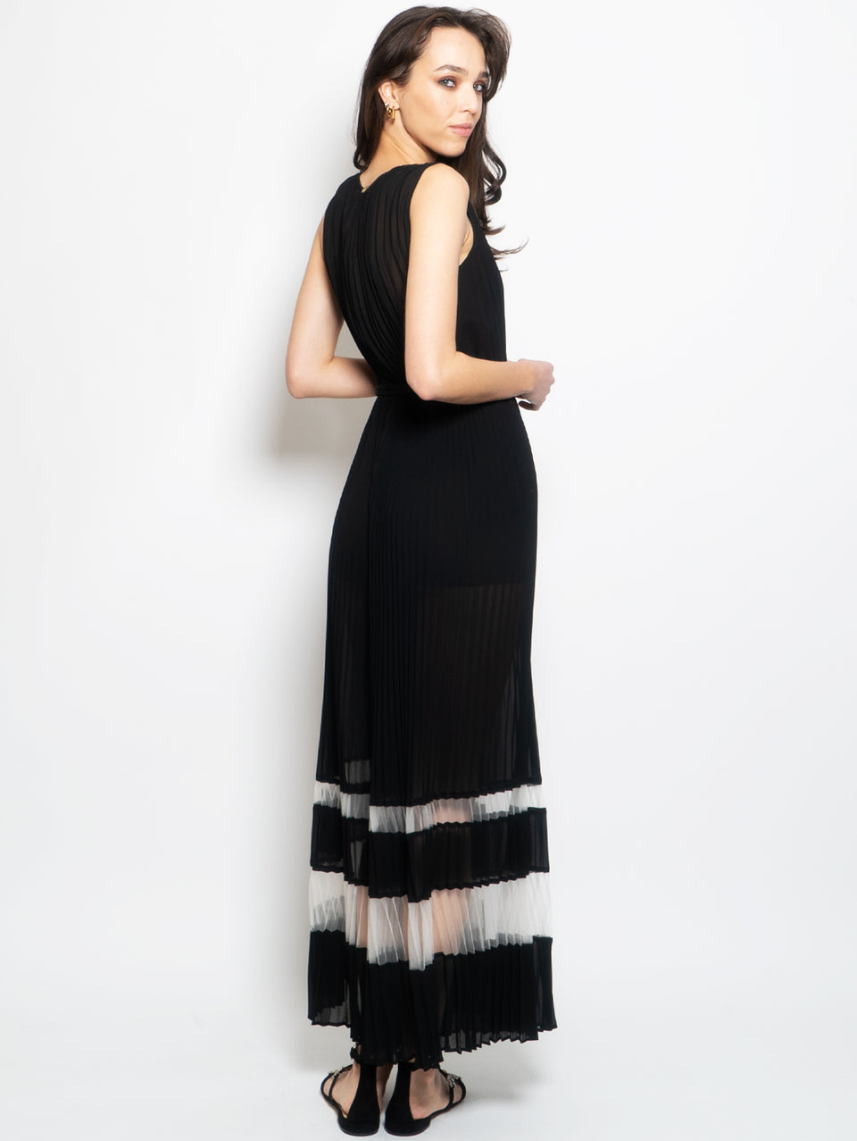 TWIN SET Tuta In Georgette Plissé Nero/Bianco