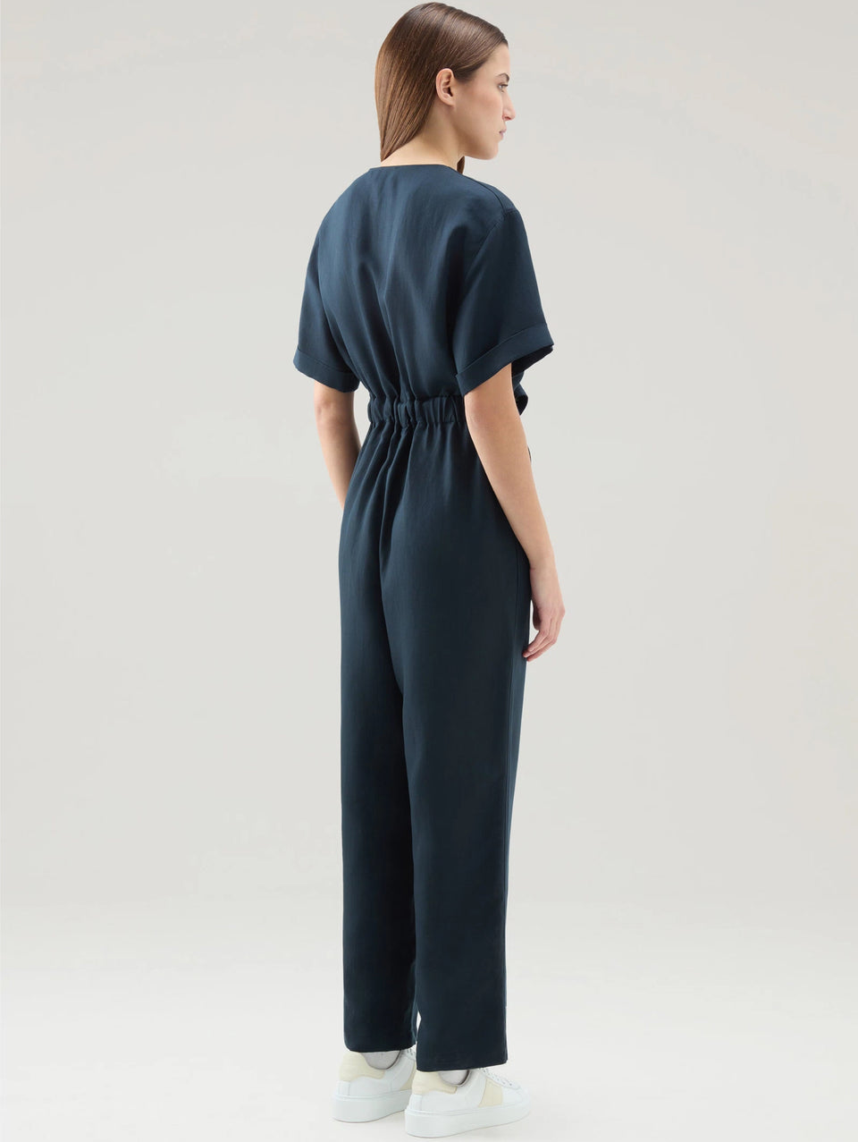 WOOLRICH Tuta In Lino Con Scollo A V Blu