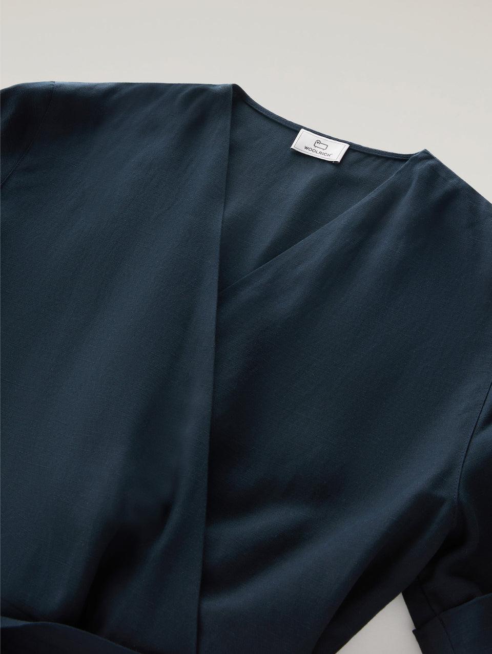 WOOLRICH Tuta In Lino Con Scollo A V Blu