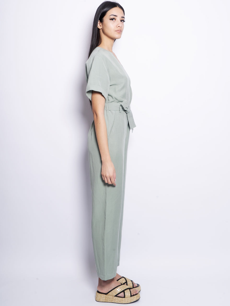 WOOLRICH Tuta In Lino Con Scollo A V Salvia