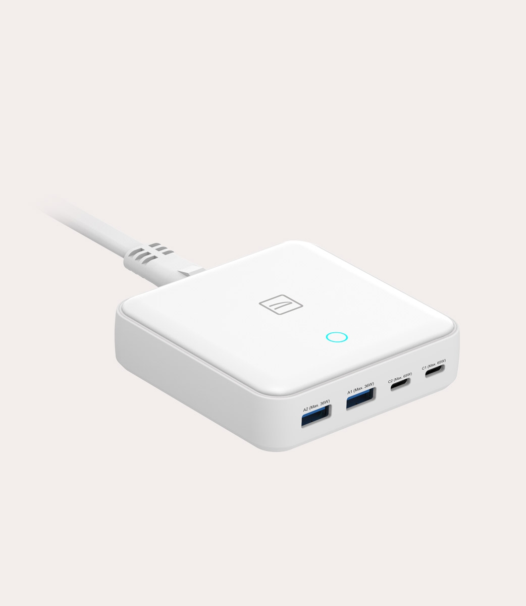 Tucano Cricabatteria 4 Porte Da Scrivania Da 65W USB-A/USB-C GaN Con Cavo Da 1 5 Mt E Presa EU