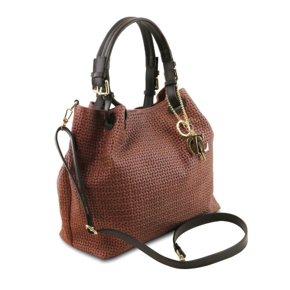 Tuscany Leather Borsa Shopping In Pelle Stampa Intrecciata