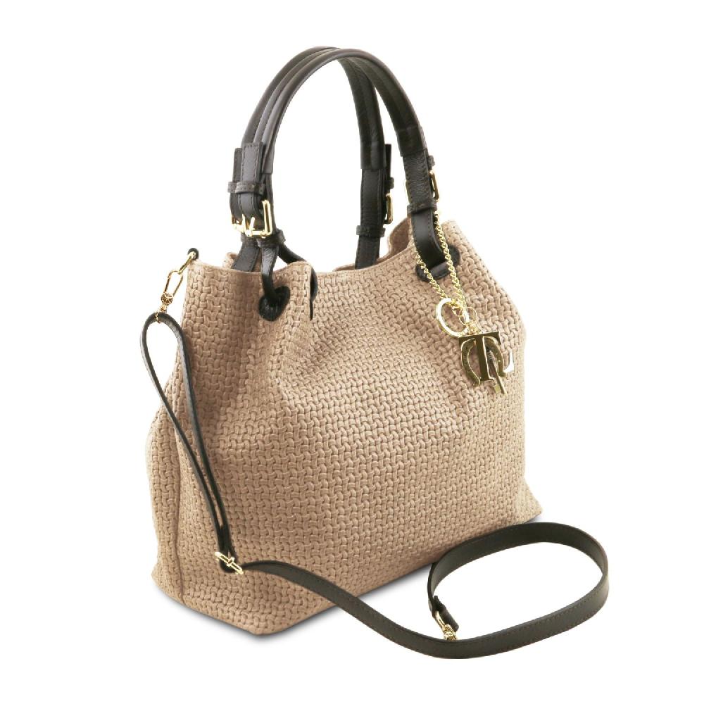 Tuscany Leather Borsa Shopping In Pelle Stampa Intrecciata