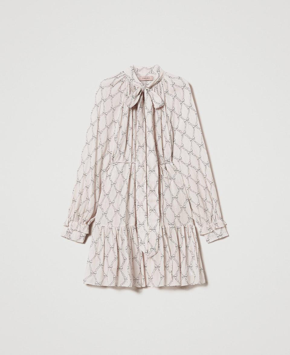 Twin Set Abito Corto In Creponne Con Stampa Fiocchi