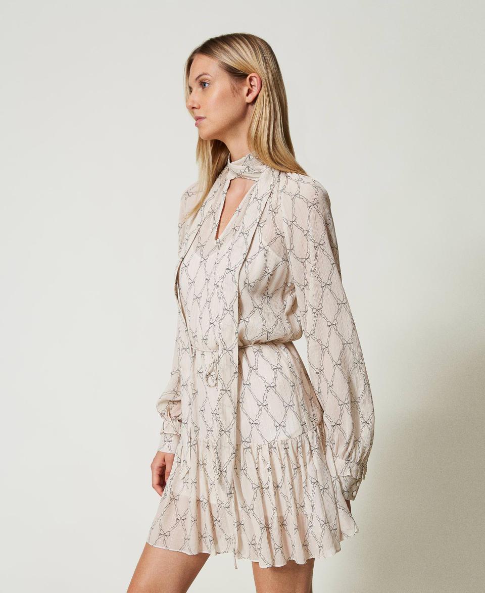 Twin Set Abito Corto In Creponne Con Stampa Fiocchi