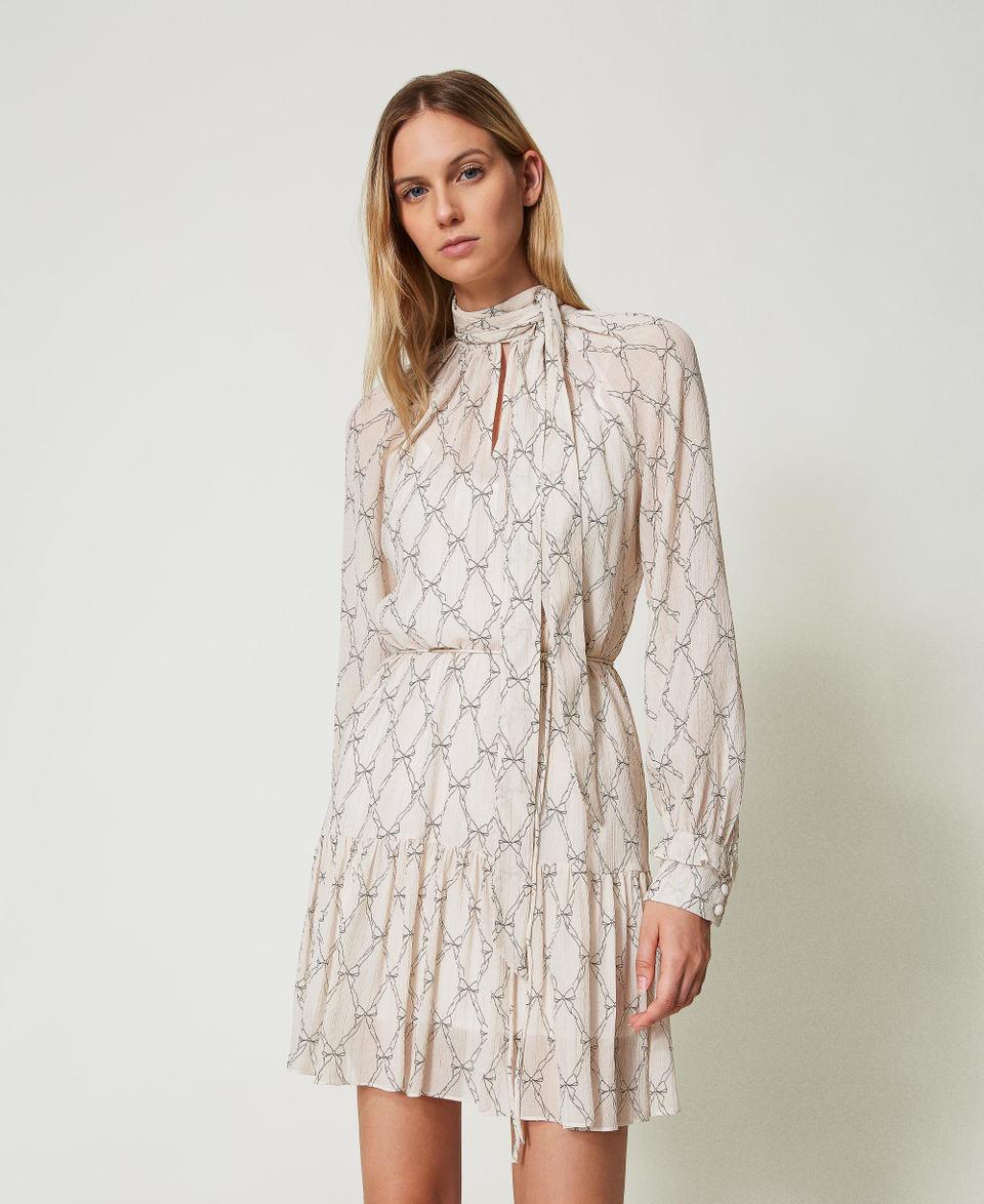 Twin Set Abito corto in creponne con stampa fiocchi