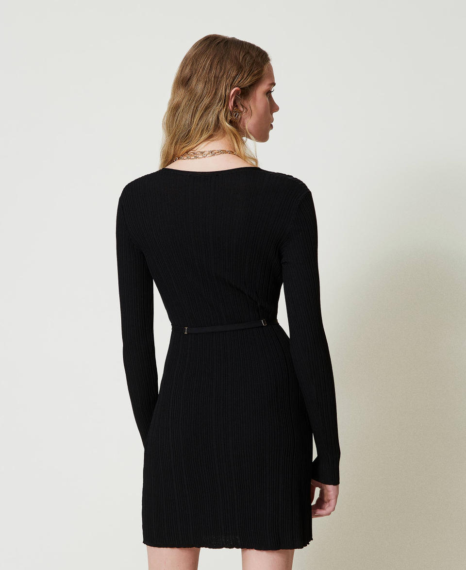 Twin Set Abito Corto In Maglia A Costine Con Cintura