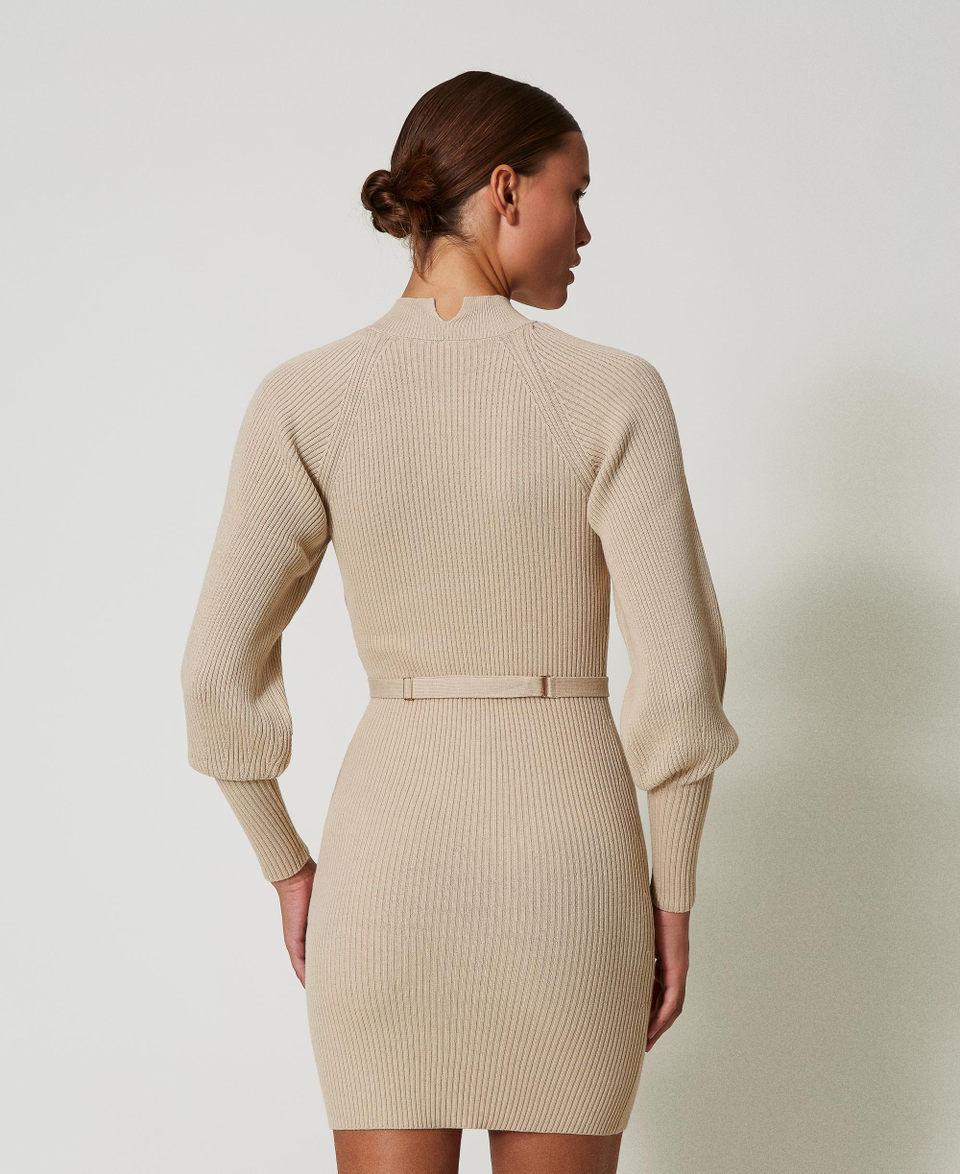 Twin Set Abito Corto In Maglia A Costine Con Cintura