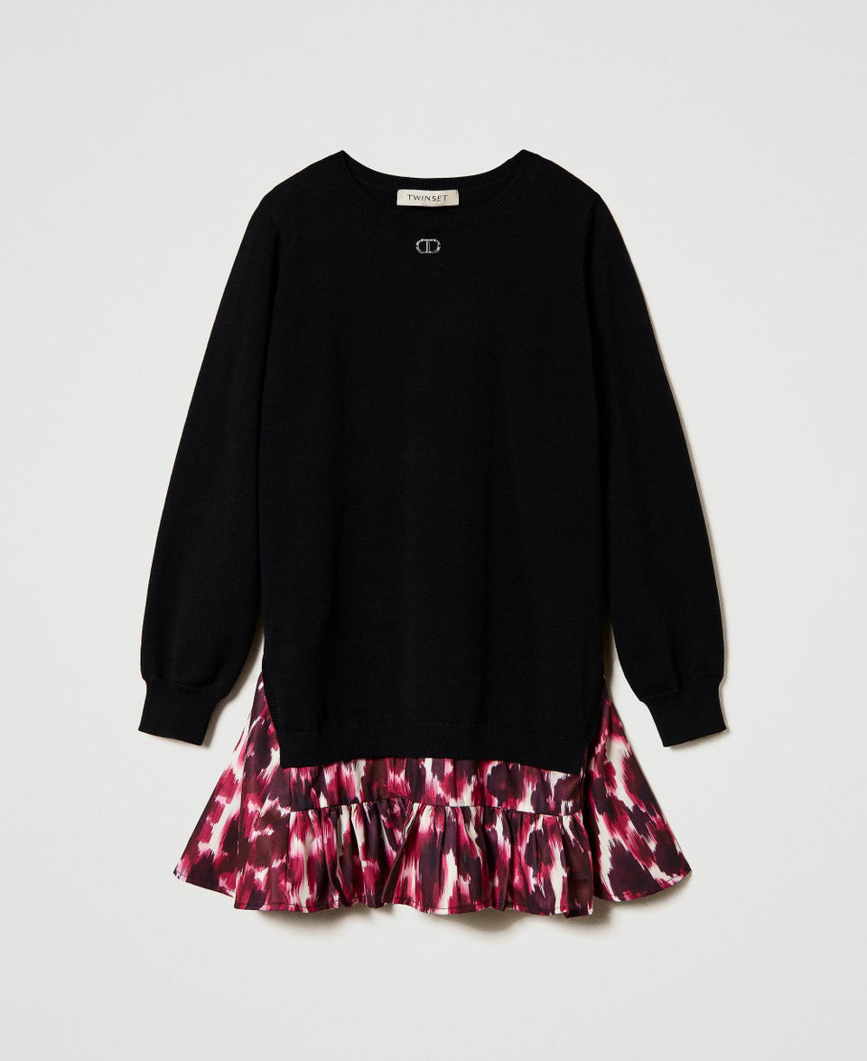 Twin Set Abito Corto In Maglia Con Inserto Stampato