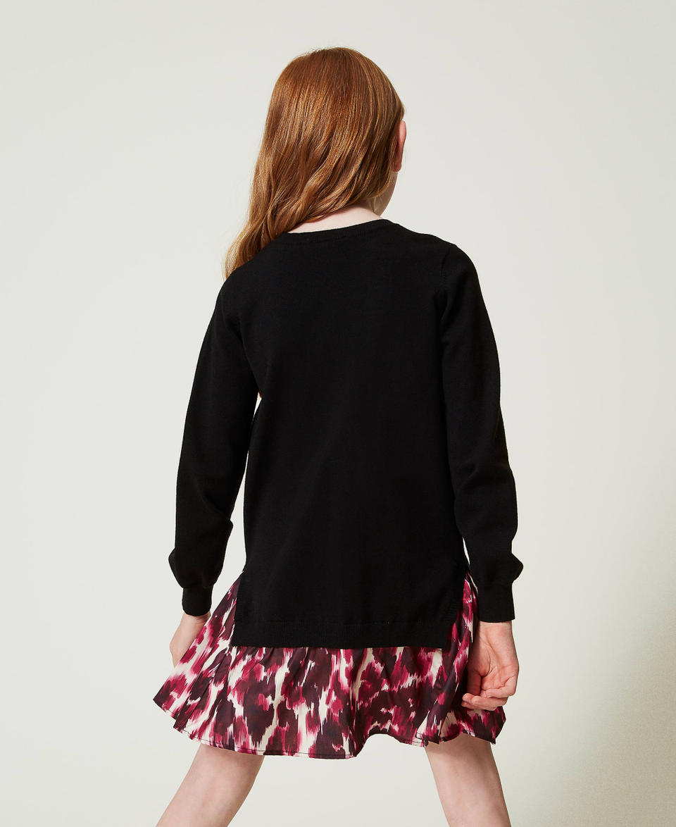 Twin Set Abito Corto In Maglia Con Inserto Stampato