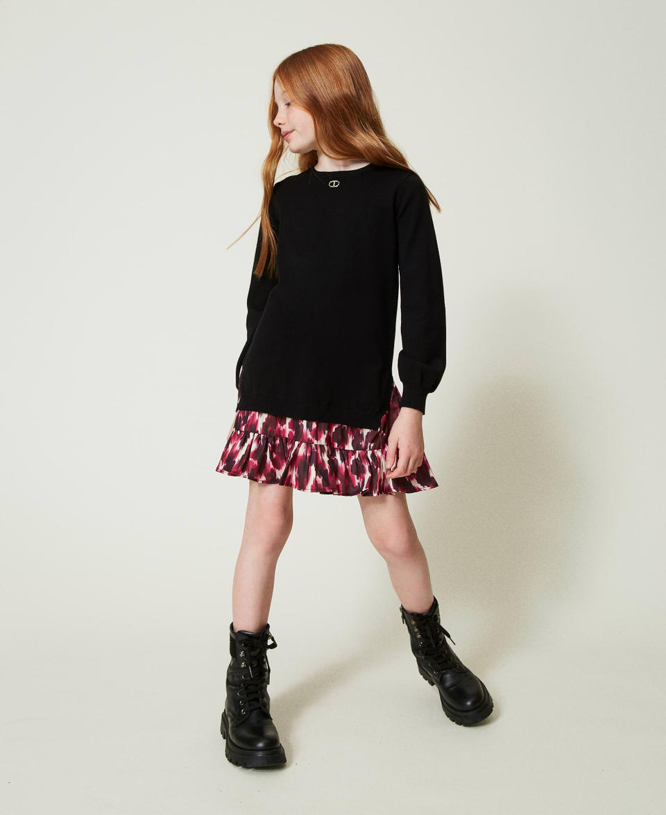 Twin Set Abito corto in maglia con inserto stampato