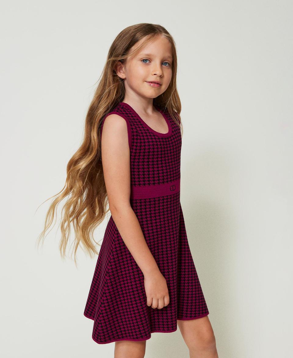 Twin Set Abito Corto In Maglia Jacquard Pied De Poule