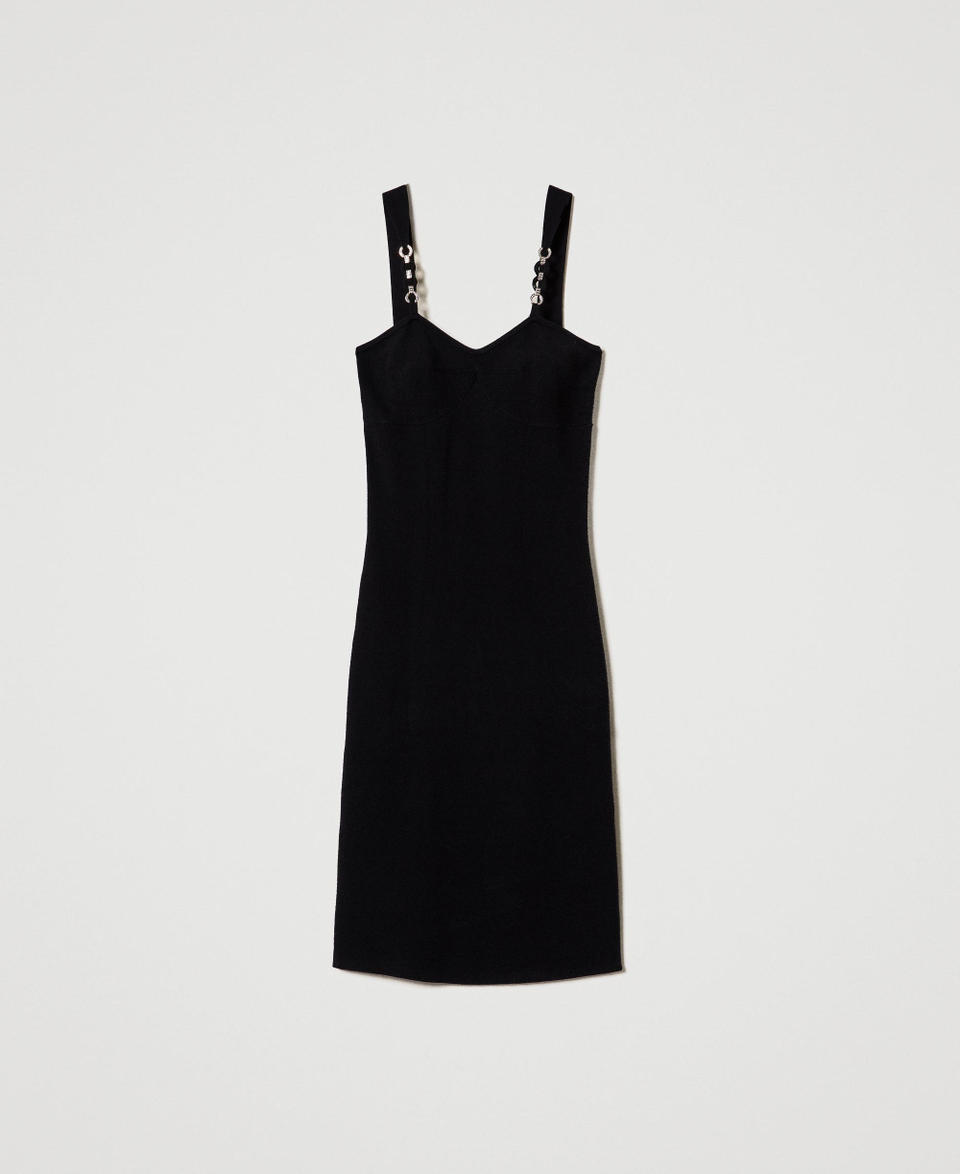 Twin Set Abito Longuette In Maglia Con Spalline Bijoux