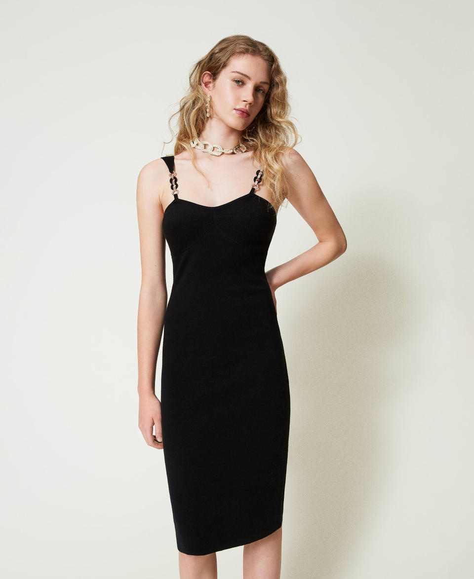 Twin Set Abito Longuette In Maglia Con Spalline Bijoux