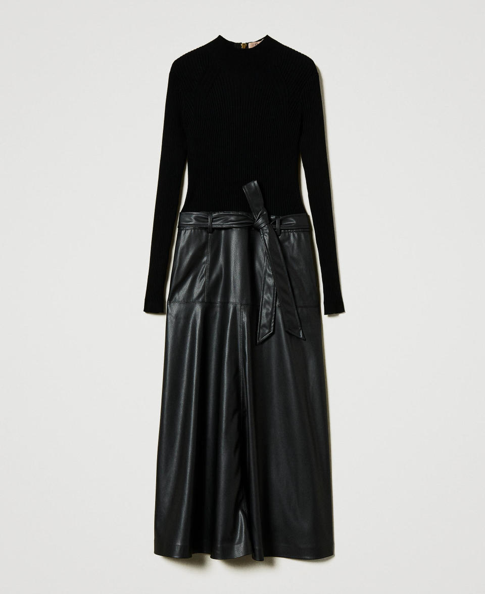 Twin Set Abito Longuette In Maglia E Tessuto Spalmato