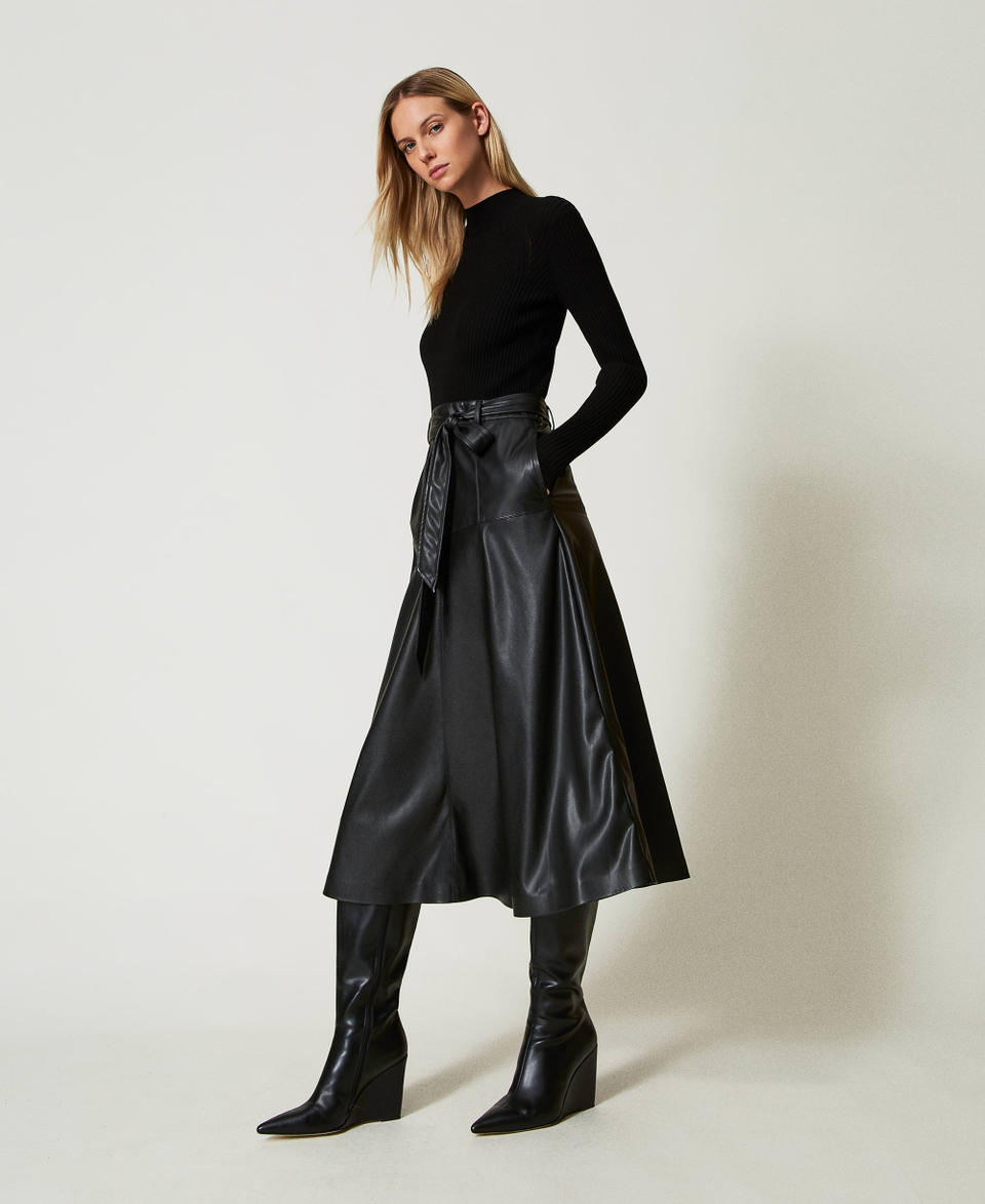 Twin Set Abito Longuette In Maglia E Tessuto Spalmato