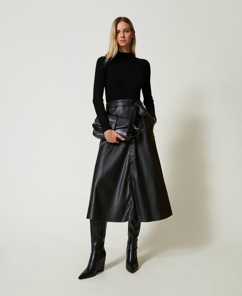 Twin Set Abito longuette in maglia e tessuto spalmato