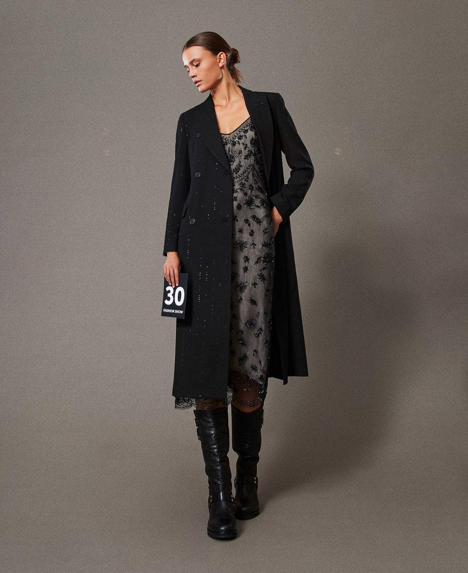 Twin Set Abito longuette in tulle con ricamo a mano