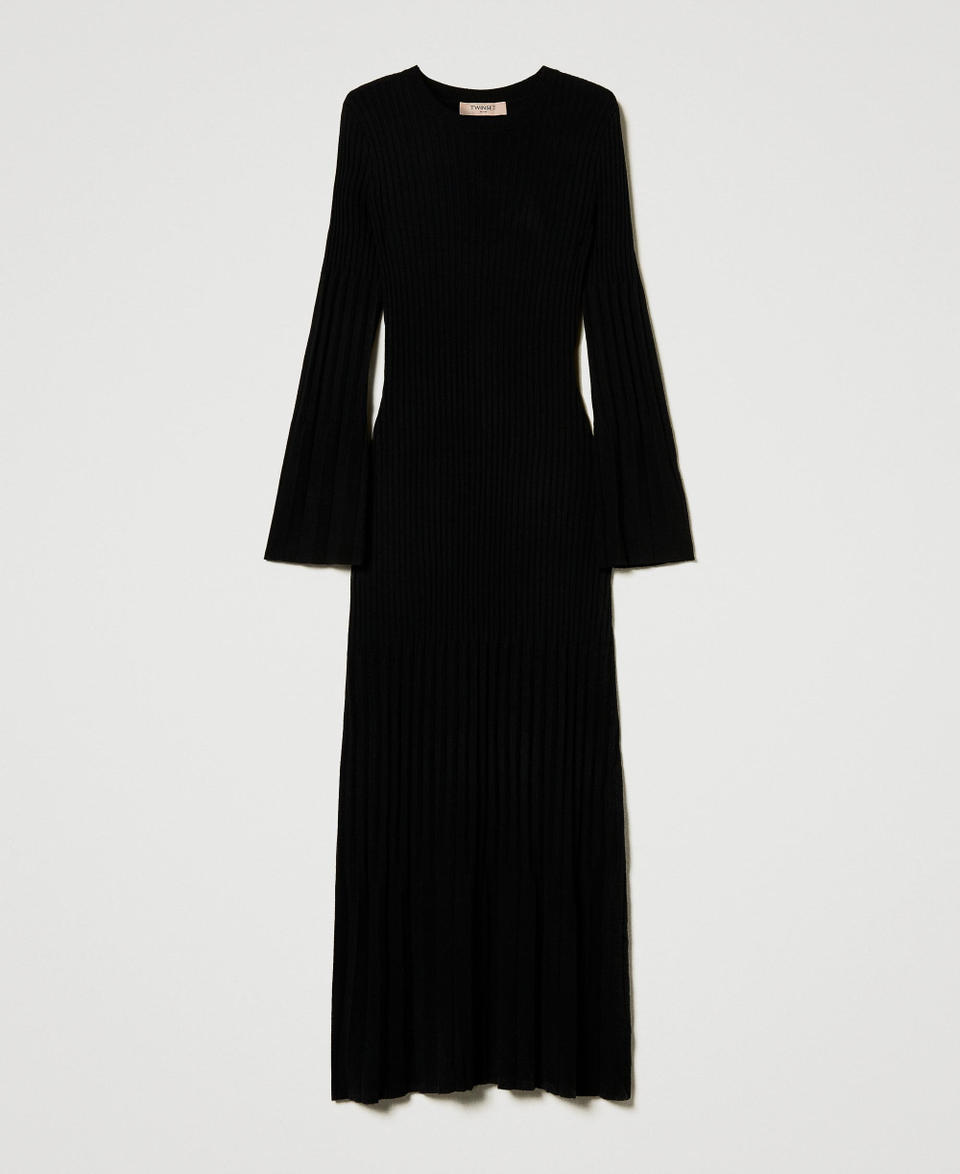 Twin Set Abito Lungo In Maglia A Coste Con Apertura