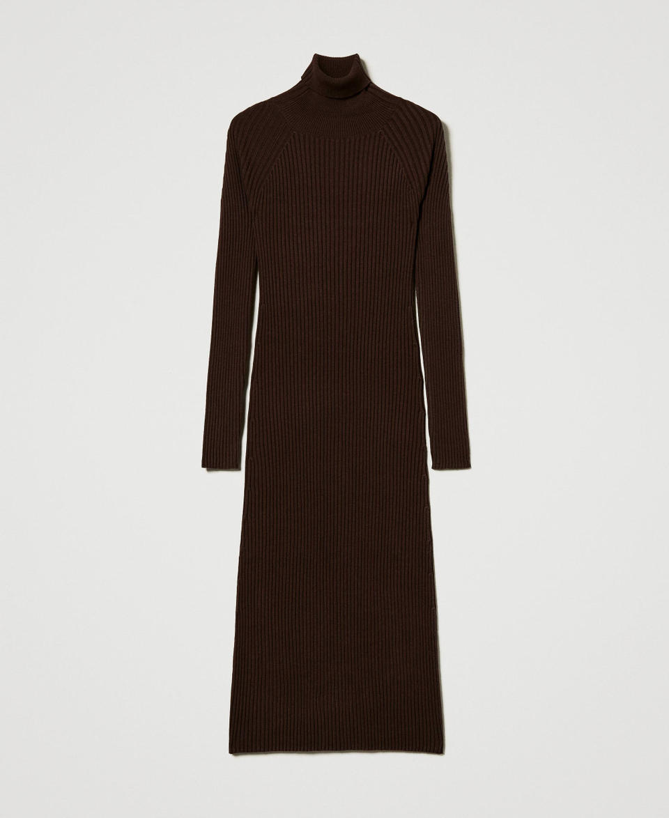 Twin Set Abito Lungo In Maglia A Costine Con Apertura