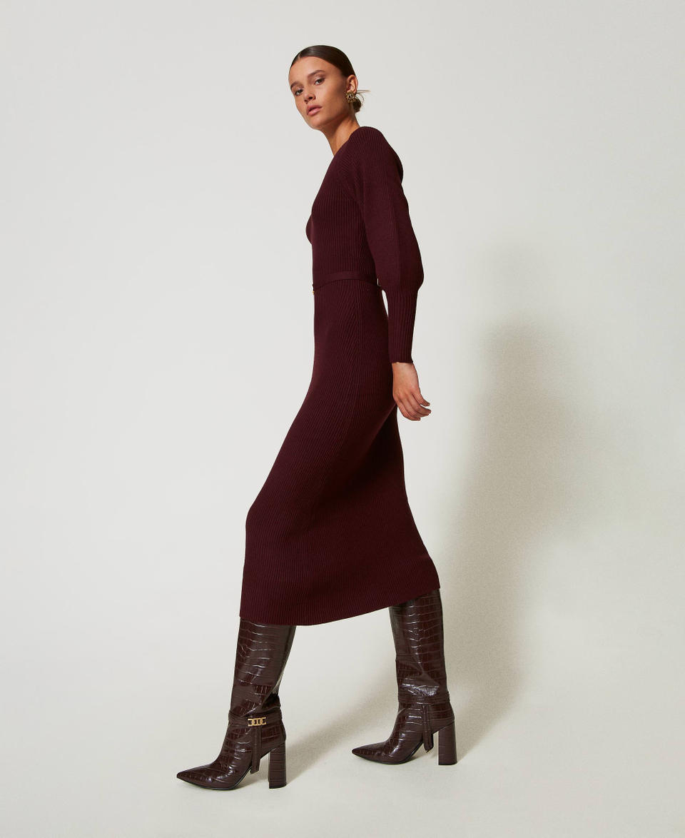 Twin Set Abito Lungo In Maglia A Costine Con Cintura