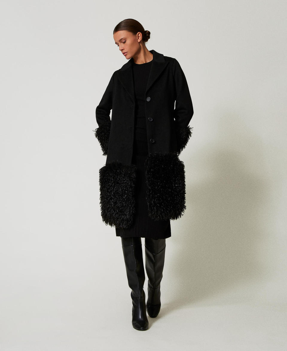 Twin Set Cappotto in panno di misto lana e faux fur
