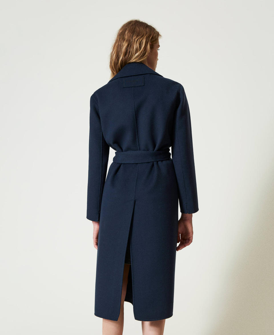 Twin Set Cappotto In Panno Double Misto Lana Con Piume