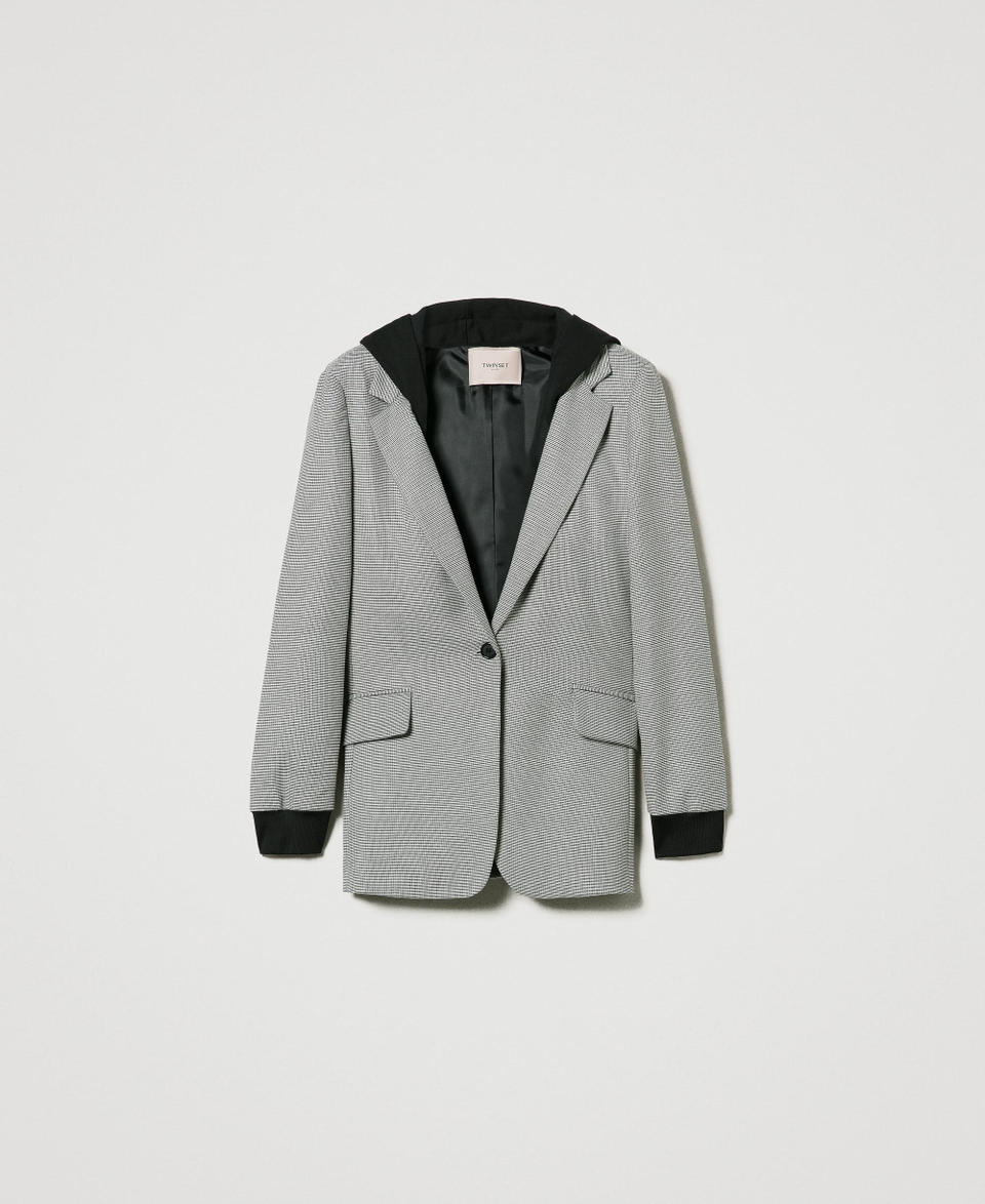 Twin Set Giacca Blazer In Pied De Poule Con Cappuccio