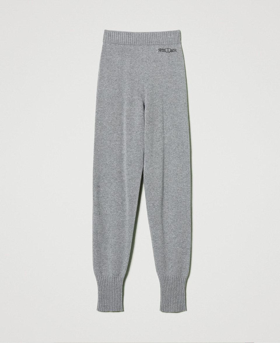Twin Set Joggers In Maglia Misto Lana Con Logo Ricamato