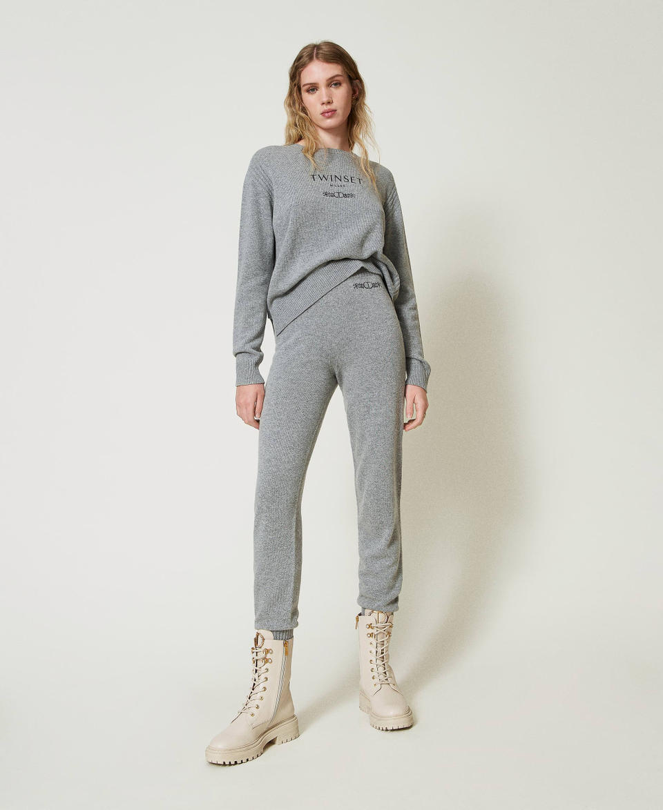 Twin Set Joggers in maglia misto lana con logo ricamato