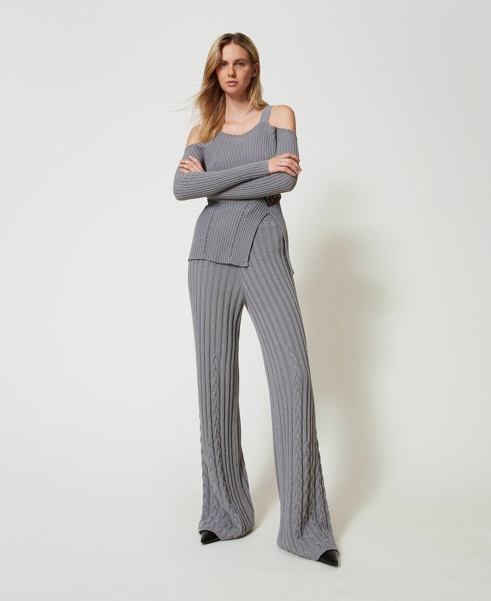 Twin Set Pantaloni flare in filato Treeblend con trecce