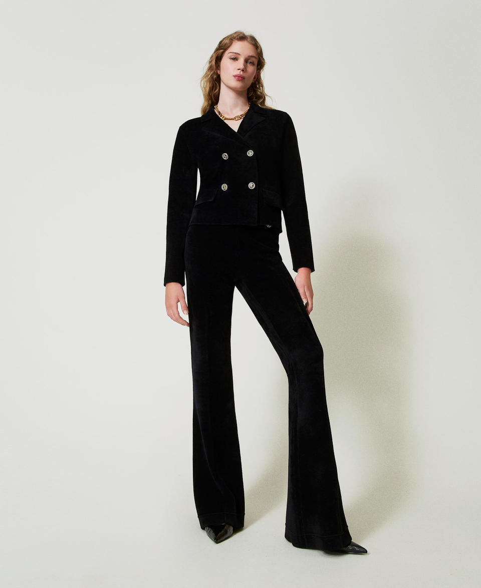 Twin Set Pantaloni flare in maglia con bottoni Oval T