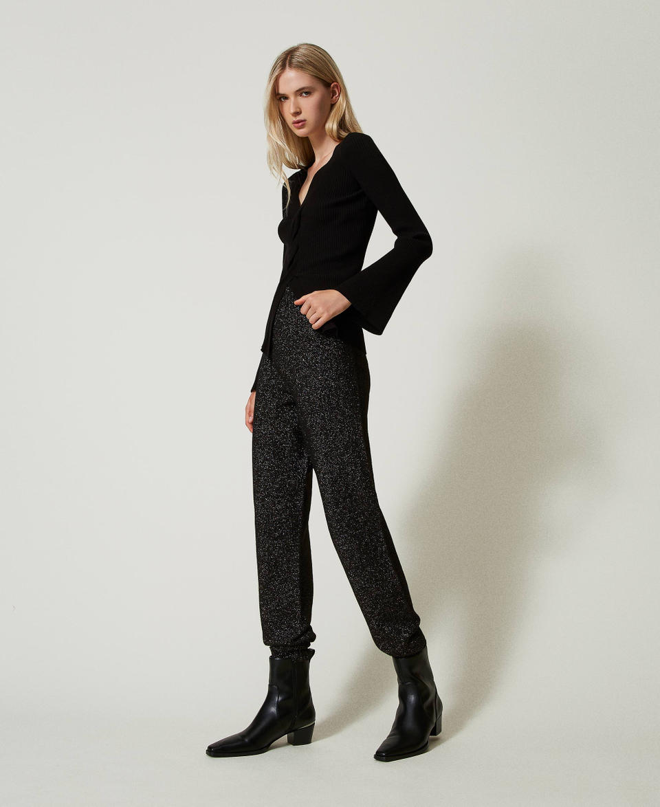 Twin Set Pantaloni Joggers In Maglia Misto Lana E Lurex