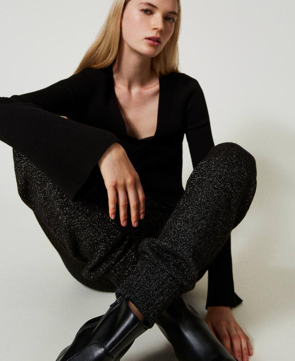 Twin Set Pantaloni joggers in maglia misto lana e lurex