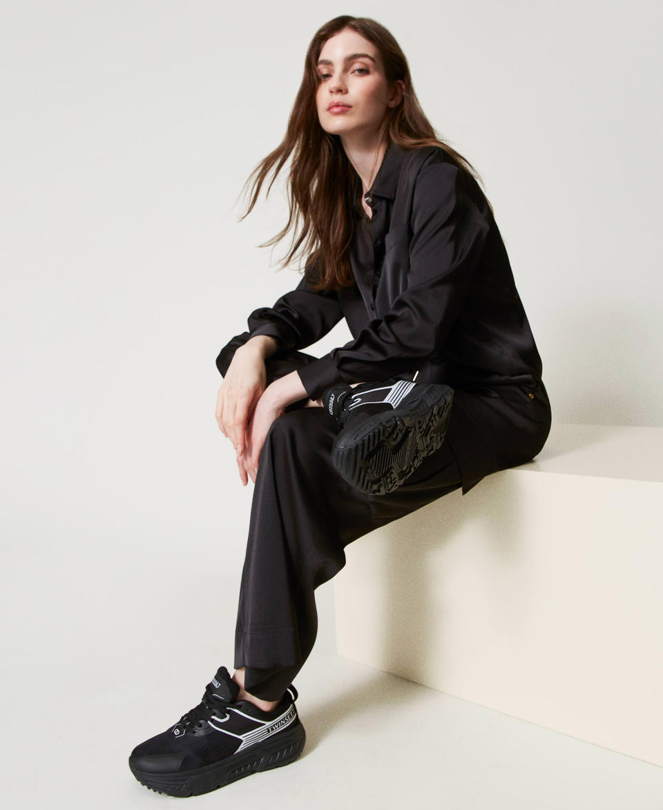 Twin Set Sneakers Fessura A Righe Con Logo A Contrasto