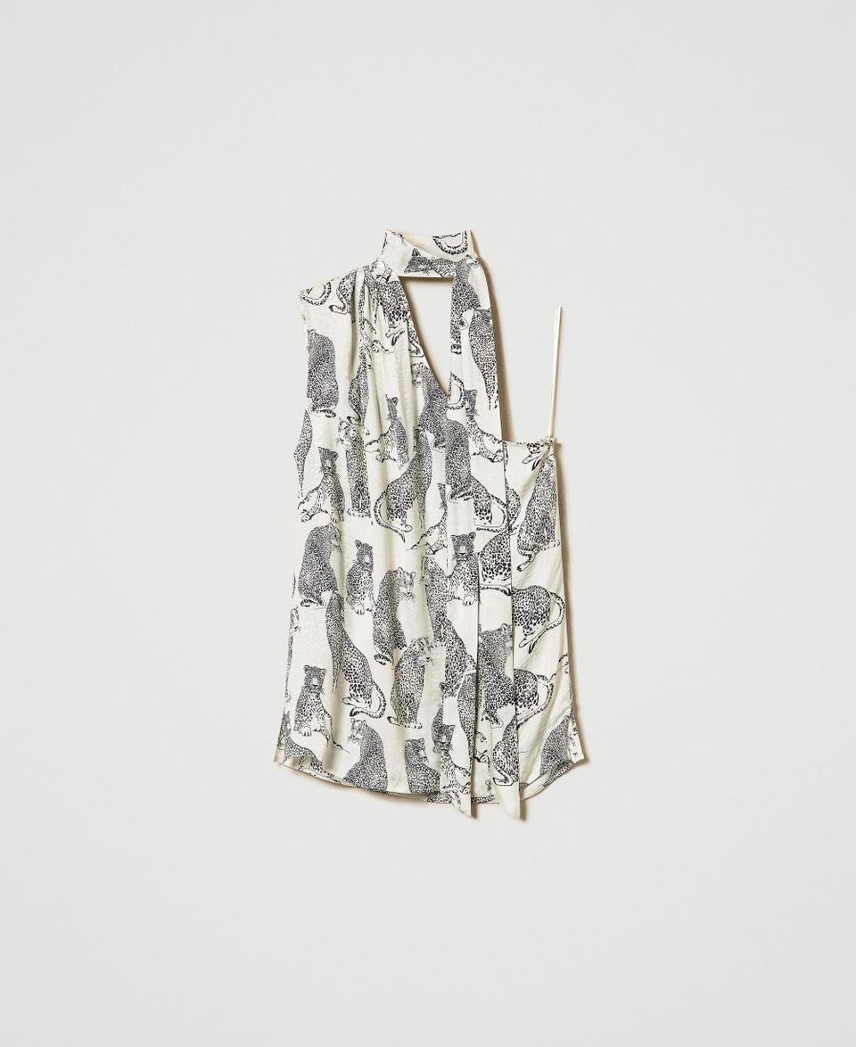 Twin Set Top Monospalla Jacquard Con Stampa Giaguaro