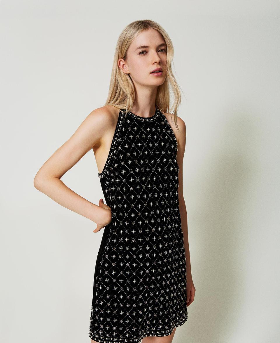 Twin Set Abito Corto Halter In Velluto Ricamato
