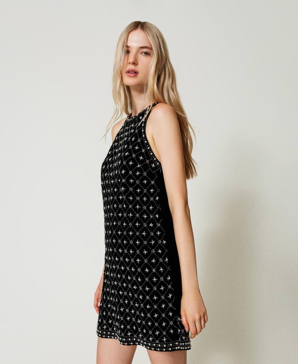 Twin Set Abito corto halter in velluto ricamato